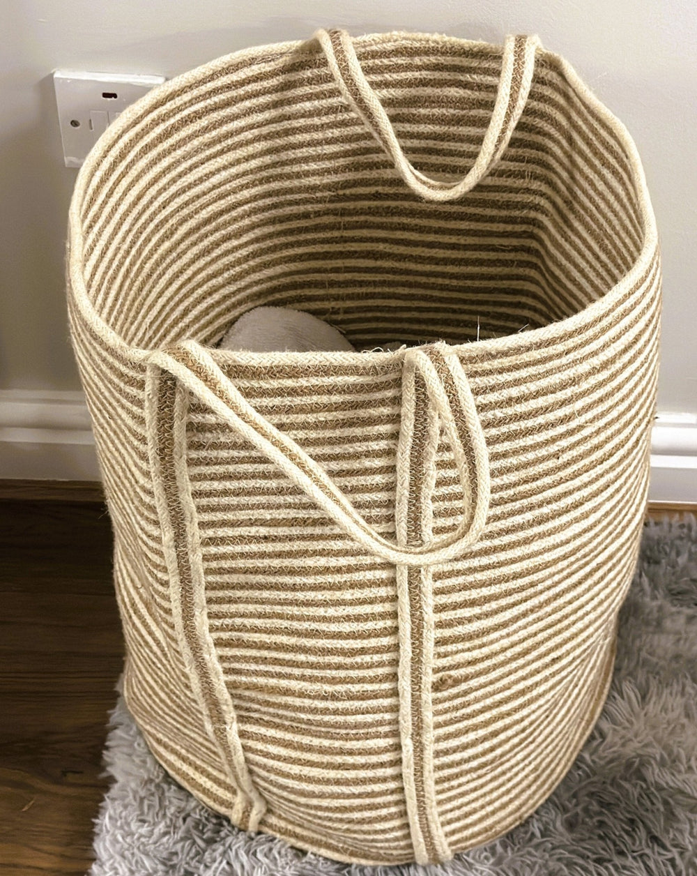 2 x Golden Striped Jute Laundry Basket