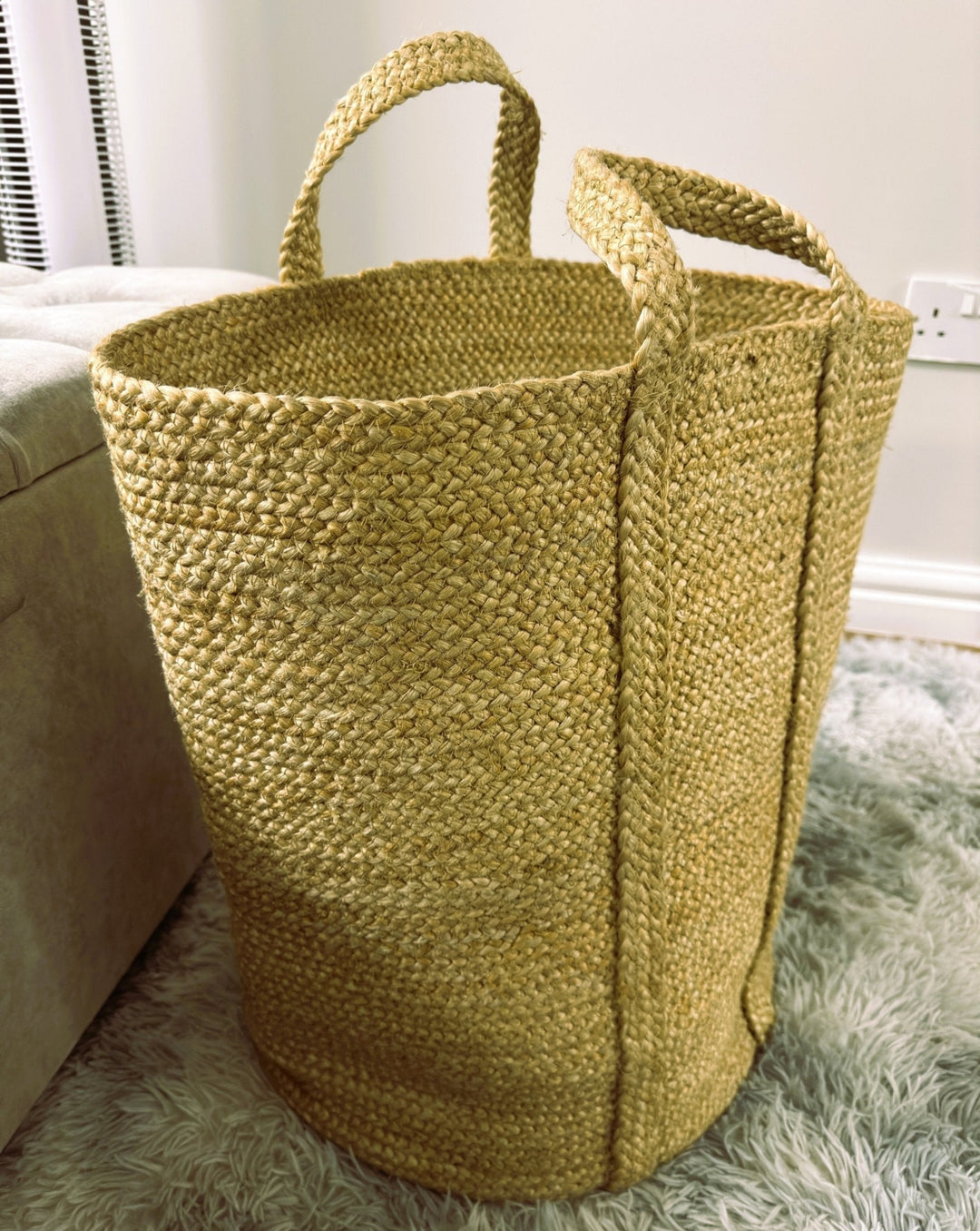 Golden Braided Jute Laundry Basket - Baked Earth