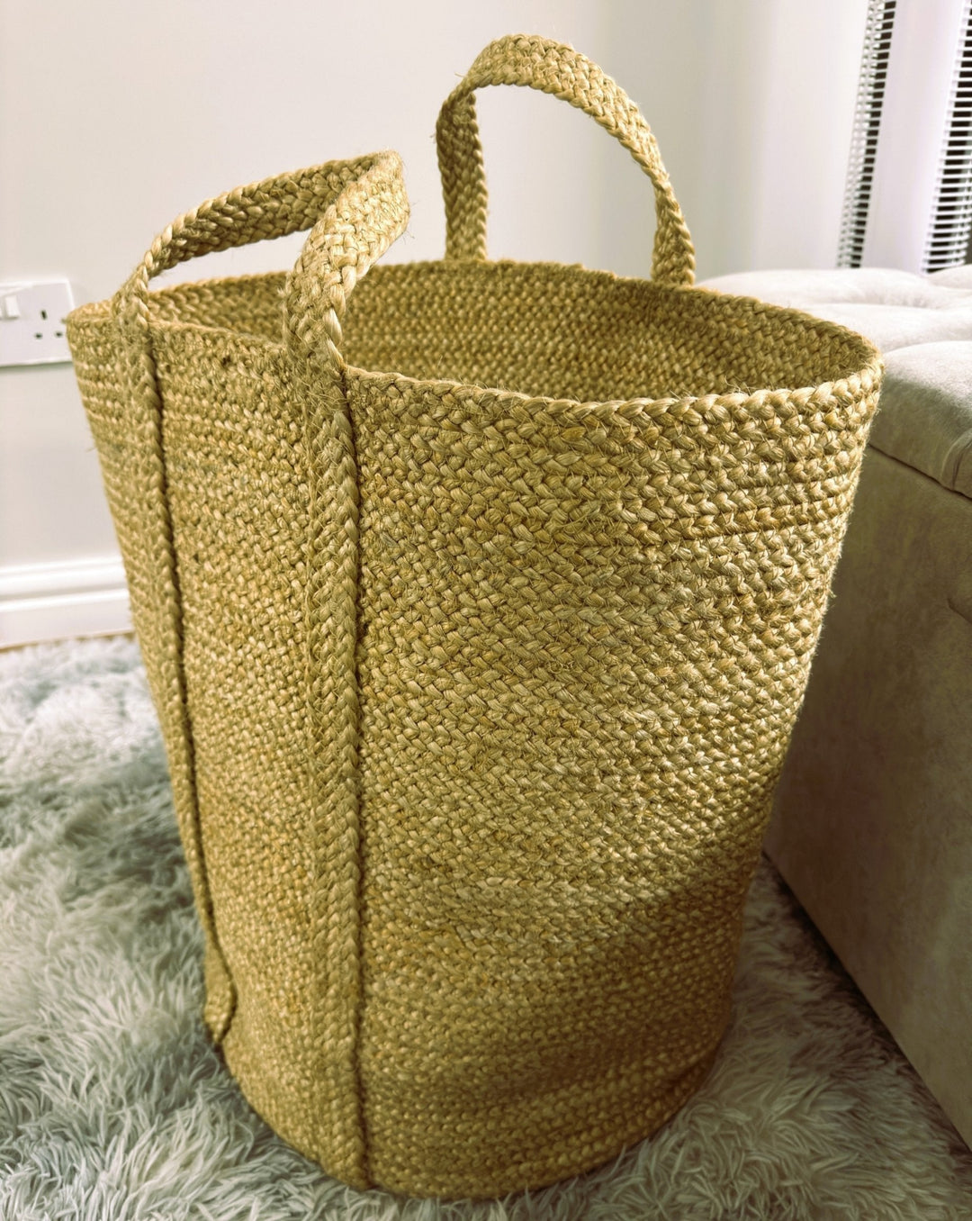 Golden Braided Jute Laundry Basket - Baked Earth