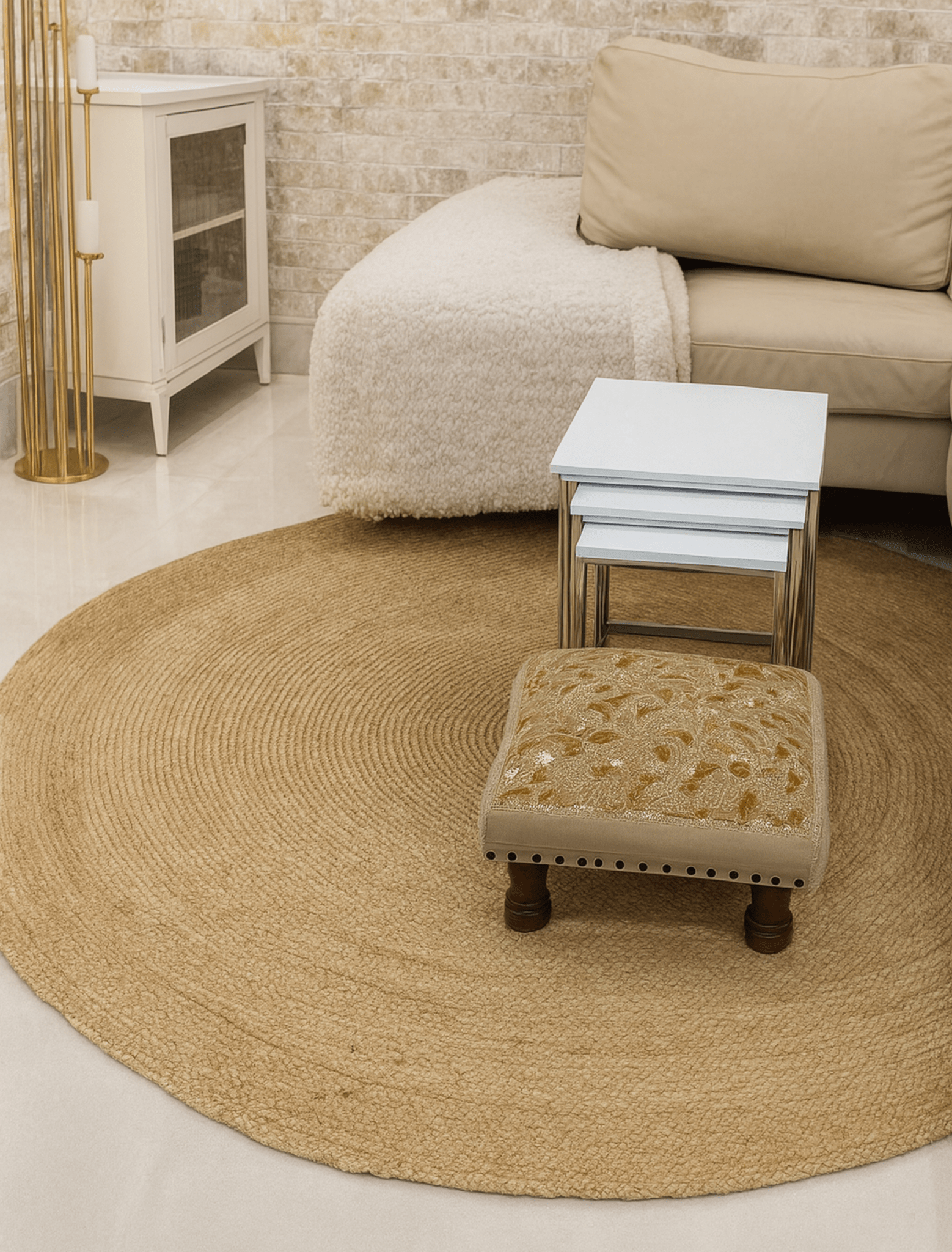 Golden Braided Round Jute Rug – 200 cm - Baked Earth