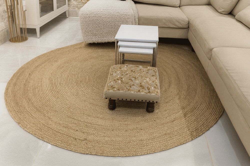 Golden Braided Round Jute Rug 200cm - Baked Earth