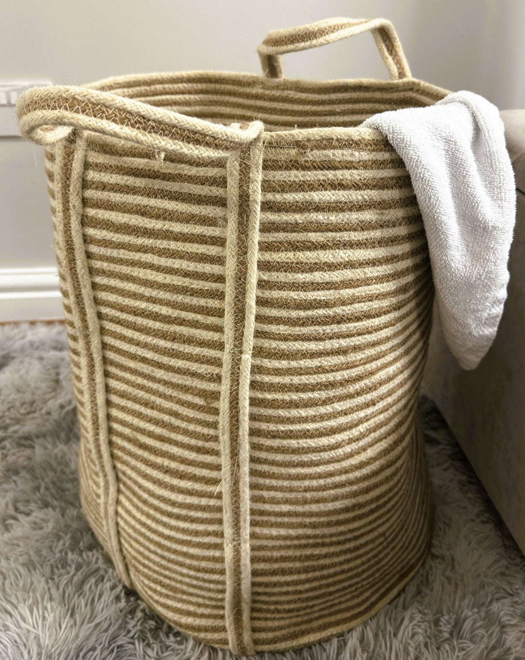 Golden Striped Jute Laundry Basket - Baked Earth