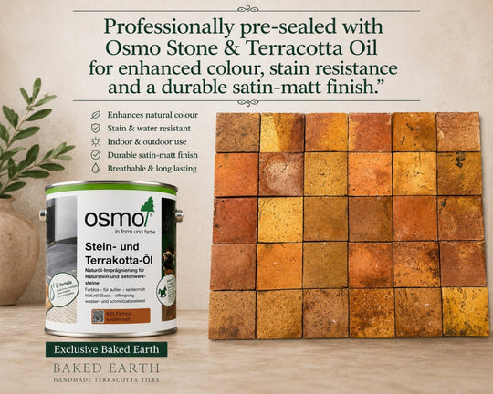 Reclaimed Terracotta Floor Tiles – Pre-Sealed 15 × 15 × 1.5 cm - Baked Earth