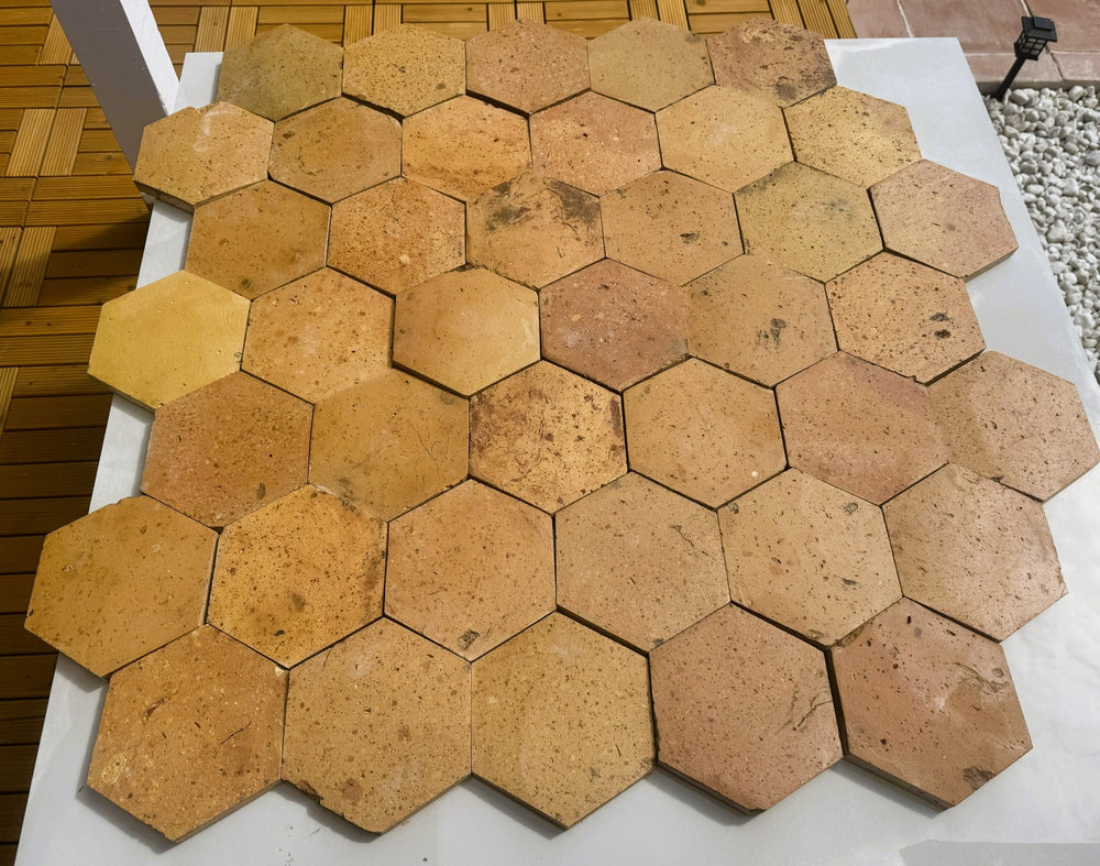 Reclaimed Terracotta Hexagonal Floor Tiles – Pre-Sealed 15 × 17 × 1.5 cm - Baked Earth