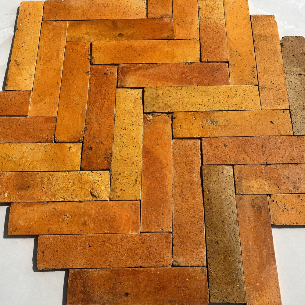 Reclaimed Terracotta Parquet Floor Tiles, Pre-Sealed – 7.3 × 30 × 1.5 cm - Baked Earth