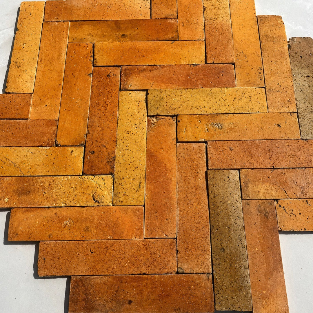 Reclaimed Terracotta Parquet Floor Tiles, Pre-Sealed – 7.3 × 30 × 1.5 cm - Baked Earth
