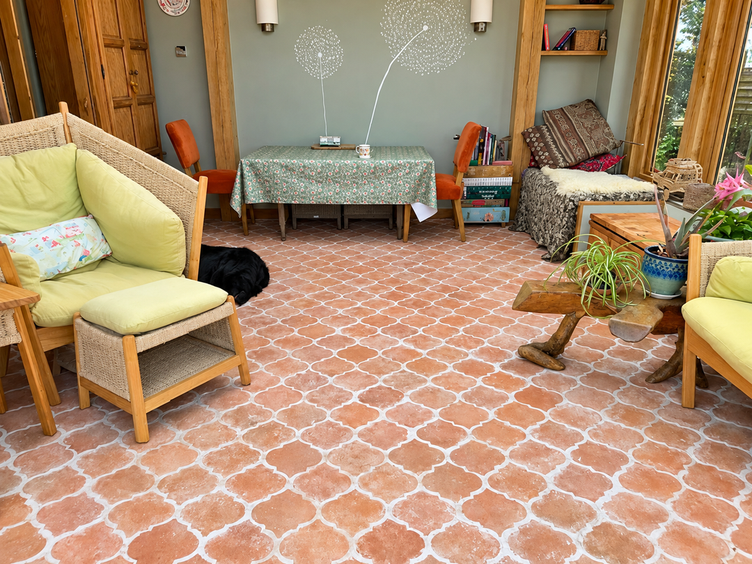 Saint Martin Pale Terracotta Arabesque Floor Tiles 21 x 20 x 2cm - Baked Earth