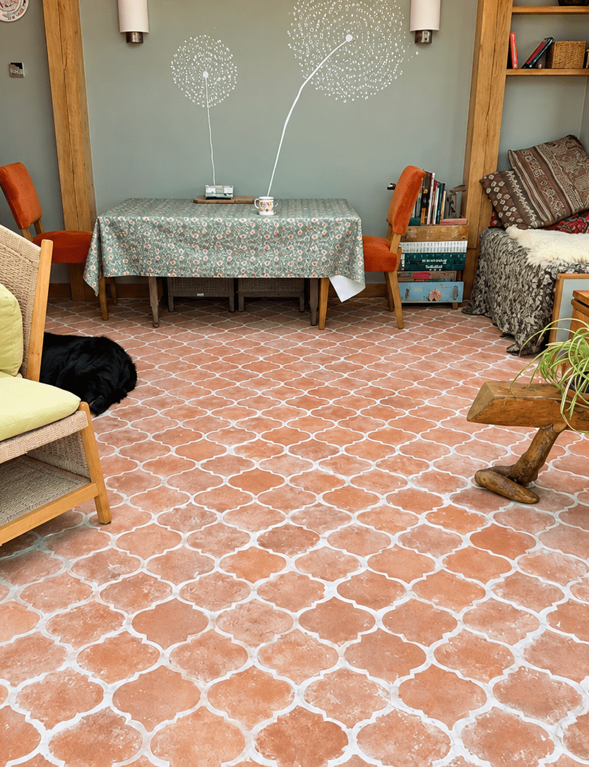 Saint Martin Pale Terracotta Arabesque Floor Tiles 21 x 20 x 2cm - Baked Earth