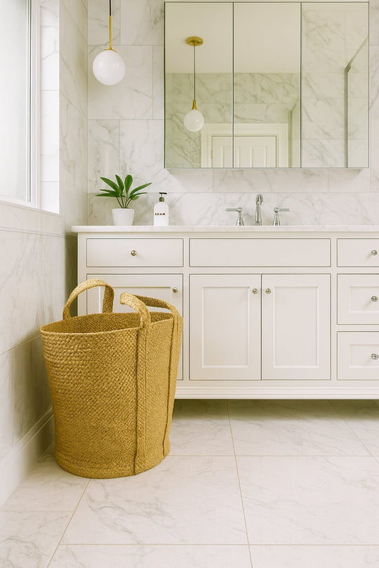 Sonali (Golden) Braided Jute Laundry Basket – Large - Baked Earth