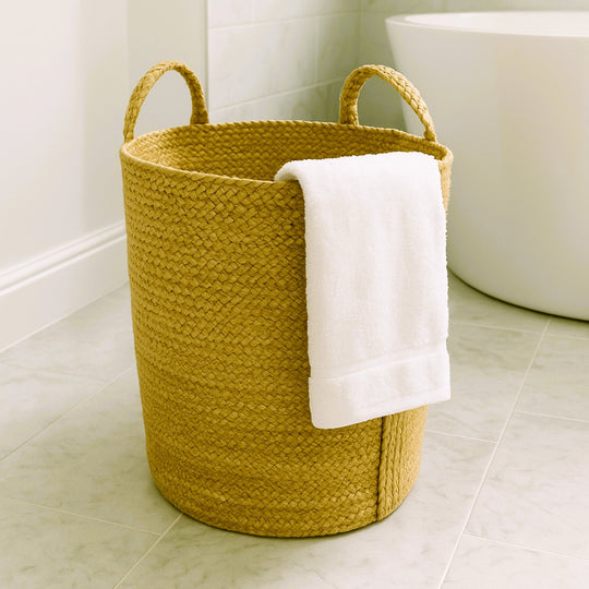 Sonali (Golden) Braided Jute Laundry Basket – Large - Baked Earth