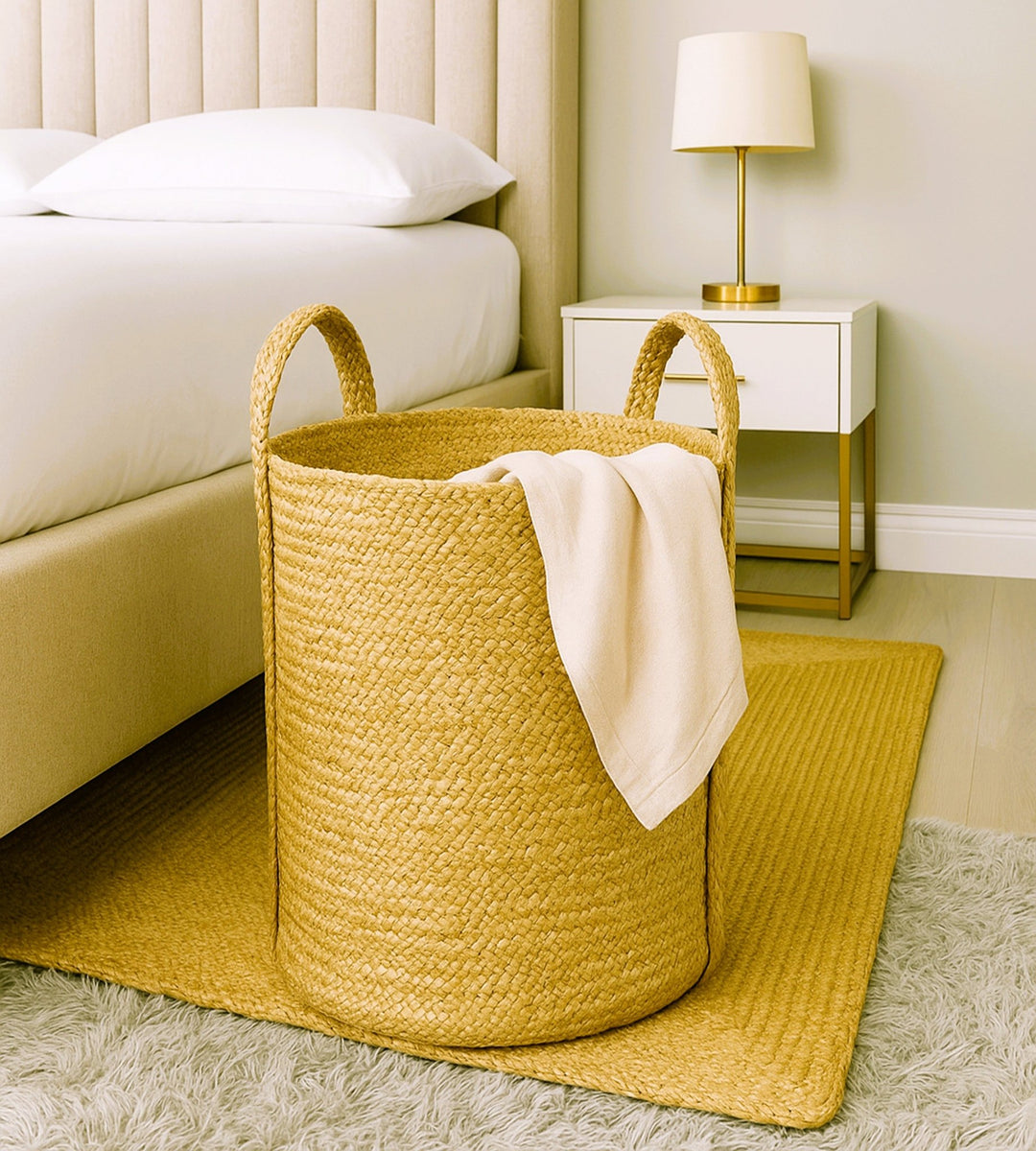 Sonali (Golden) Braided Jute Laundry Basket – Large - Baked Earth
