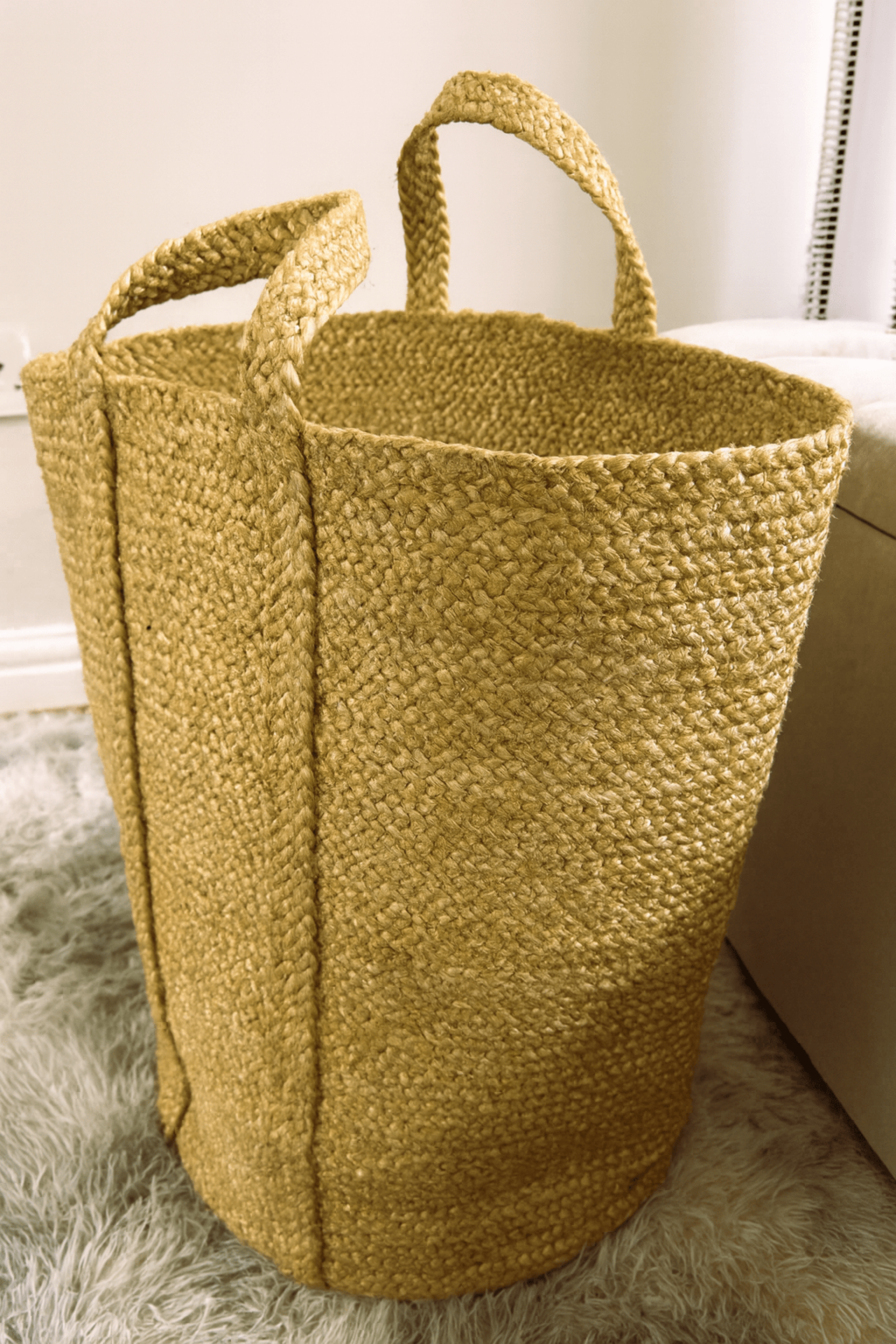 Sonali (Golden) Braided Jute Laundry Basket – Large - Baked Earth