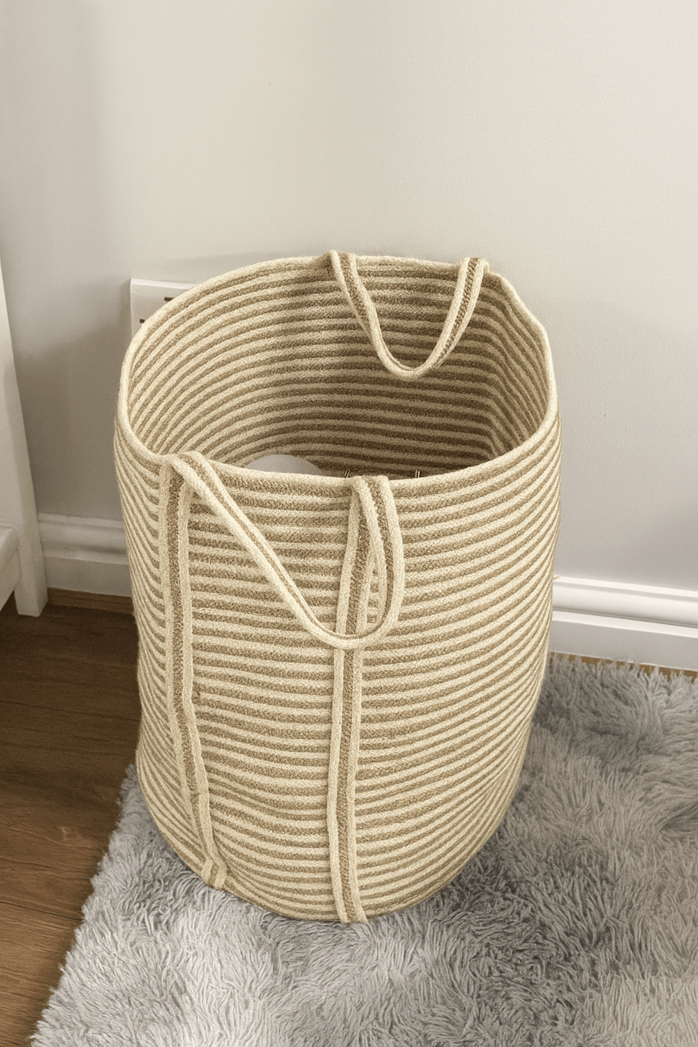 Sonali Natural Striped Jute Laundry Basket – Large - Baked Earth