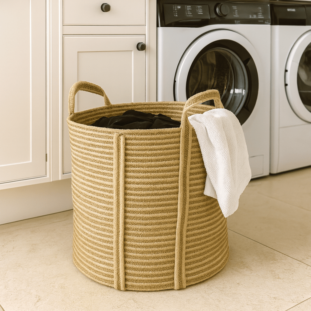Sonali Natural Striped Jute Laundry Basket – Large - Baked Earth