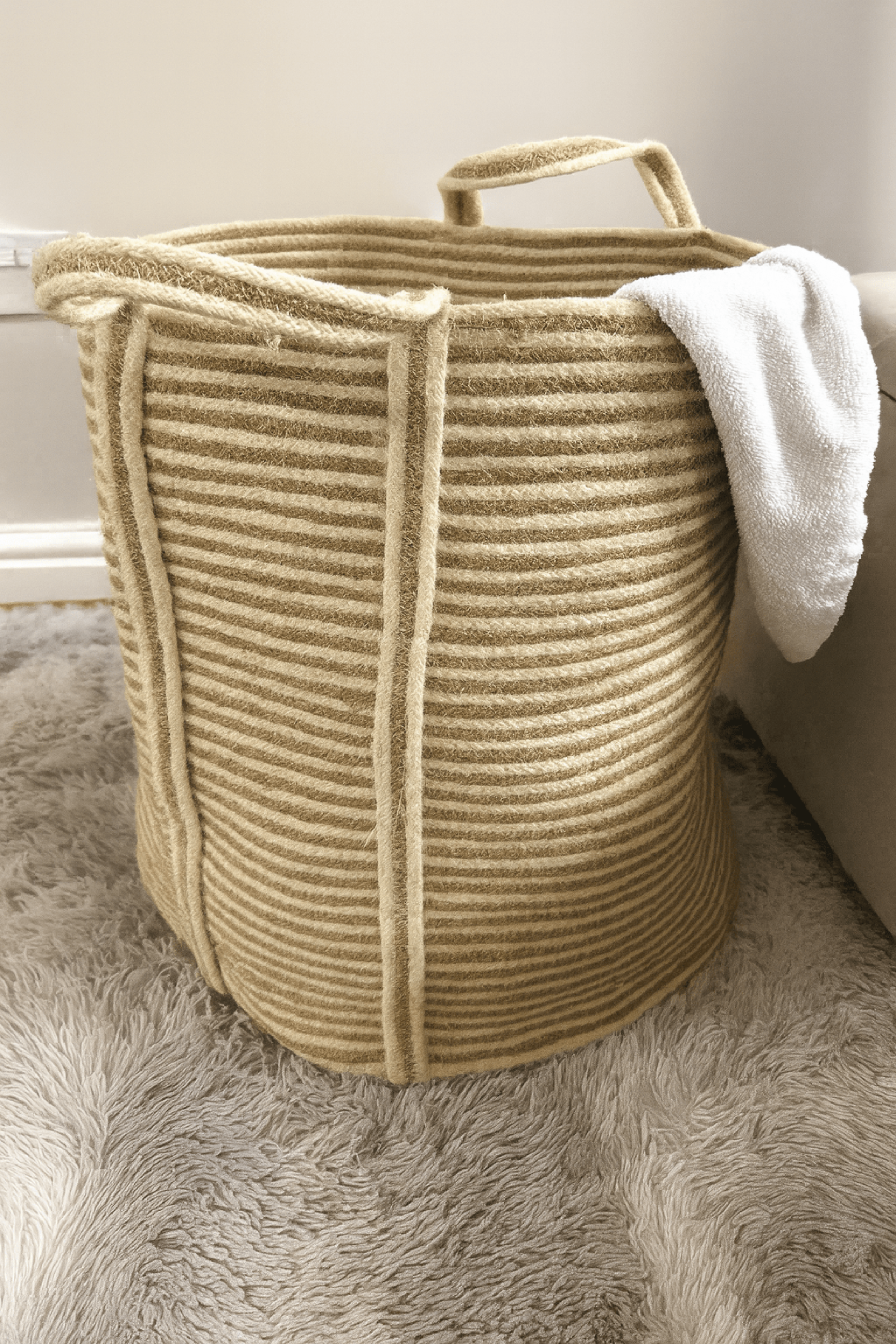 Sonali Natural Striped Jute Laundry Basket – Large - Baked Earth